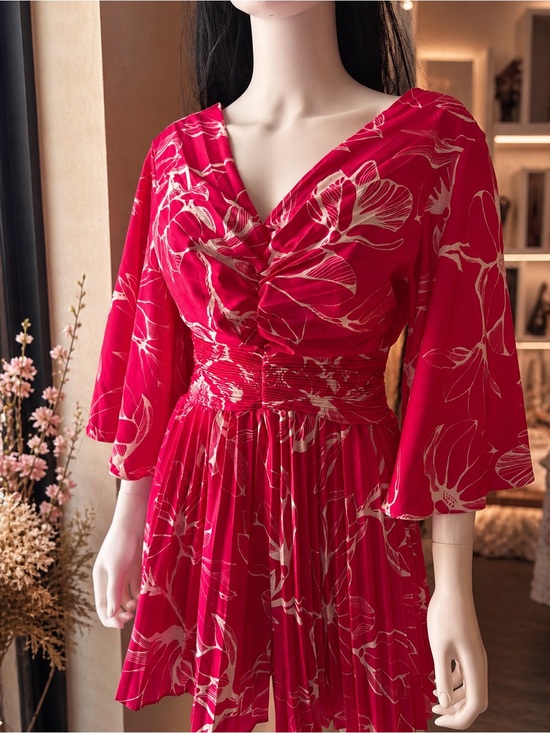 Dresses & Skirts - Pink Floral Romper Dress Skort Chicways Size L Flowy Summer Outfit